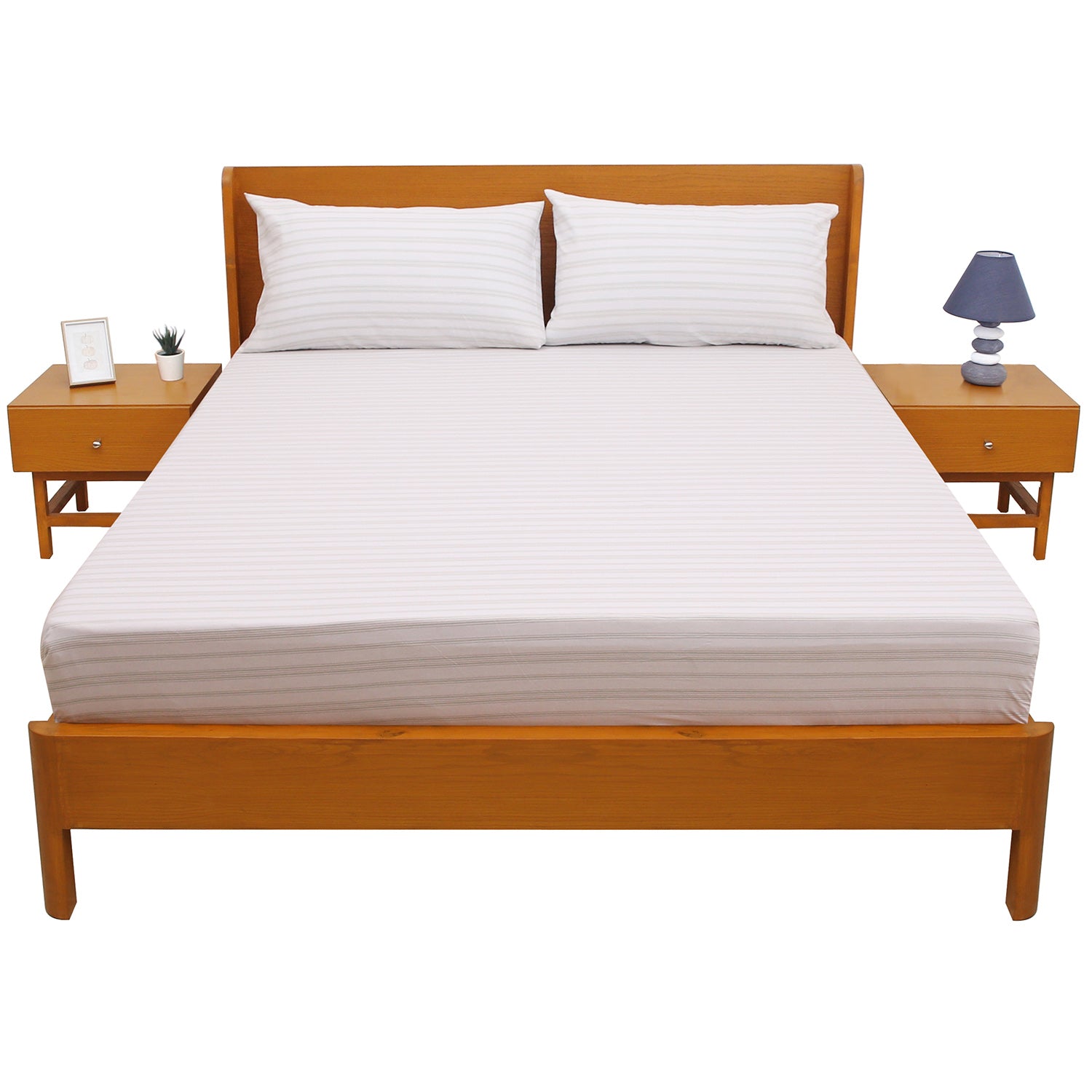 Linear Greens Double Bed Sheet 96″ × 102″ – Fresh Contemporary Line-Pattern Bedding - Habitt