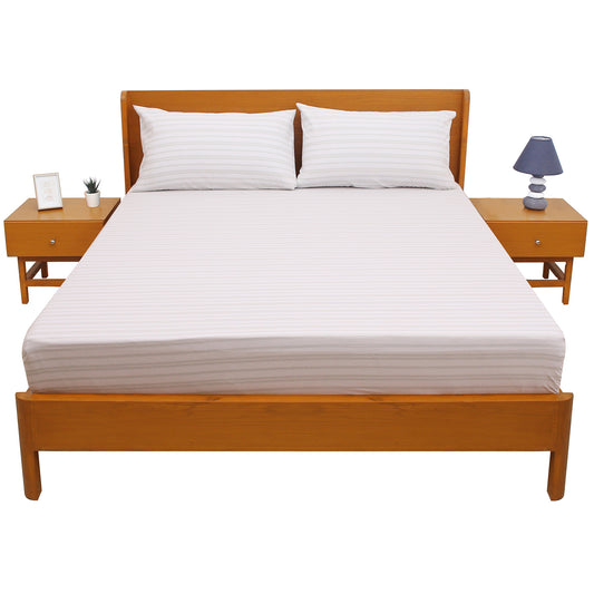 Linear Greens Double Bed Sheet 96″ × 102″ – Fresh Contemporary Line-Pattern Bedding - Habitt