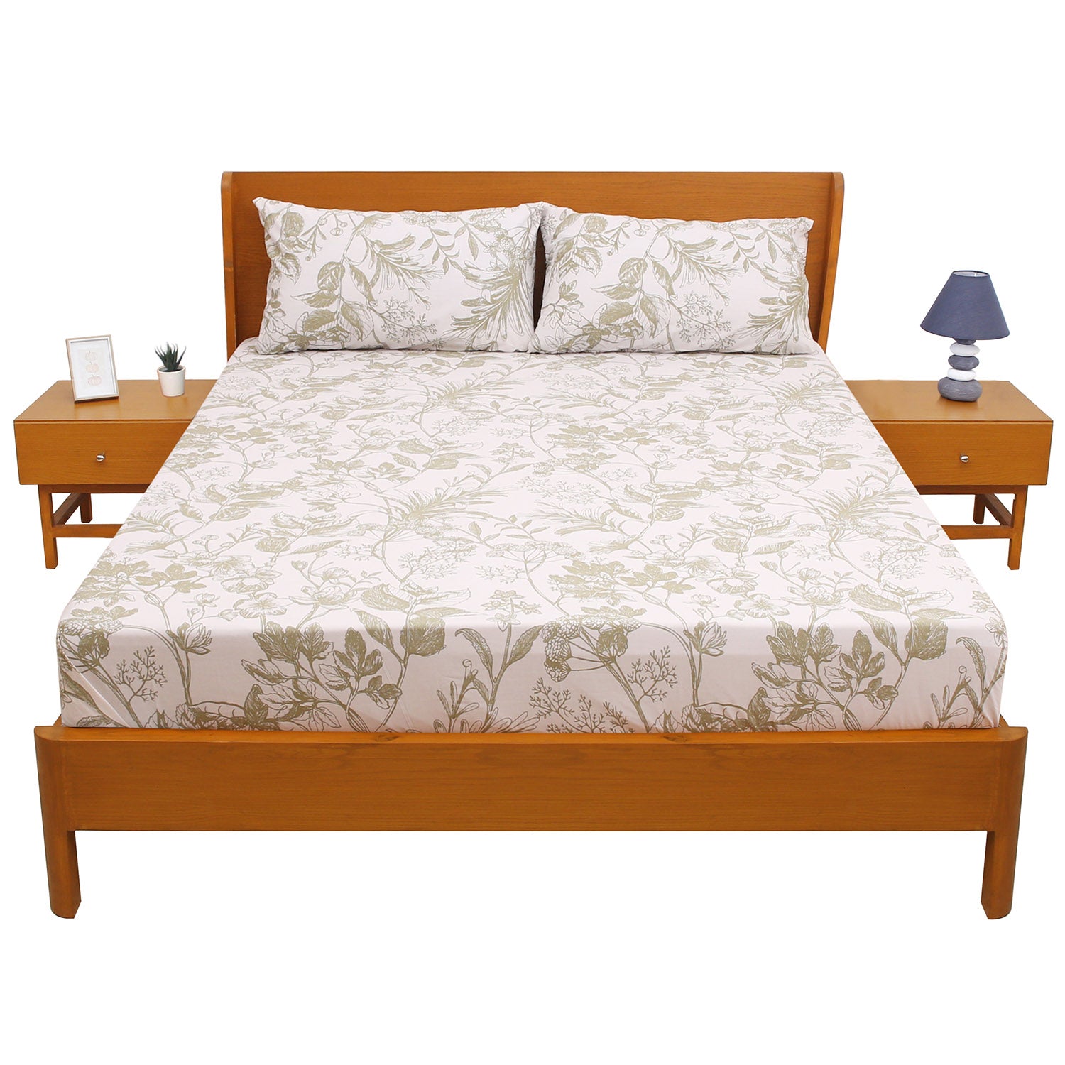 Olive Linear Double Bed Sheet 96″ × 102″ – Sleek, Modern Striped Bedding - Habitt