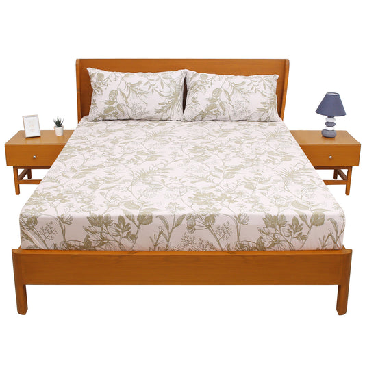 Olive Linear Double Bed Sheet 96″ × 102″ – Sleek, Modern Striped Bedding - Habitt
