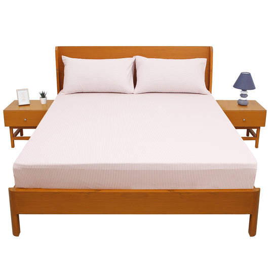 Pink Lines Double Bed Sheet 96″ × 102″ – Soft, Modern Linear Pattern in Fresh Pink Tones - Habitt