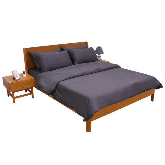 Trafalgar Grey Solid Dyed Double Bedding Set – 6 Pieces - Habitt