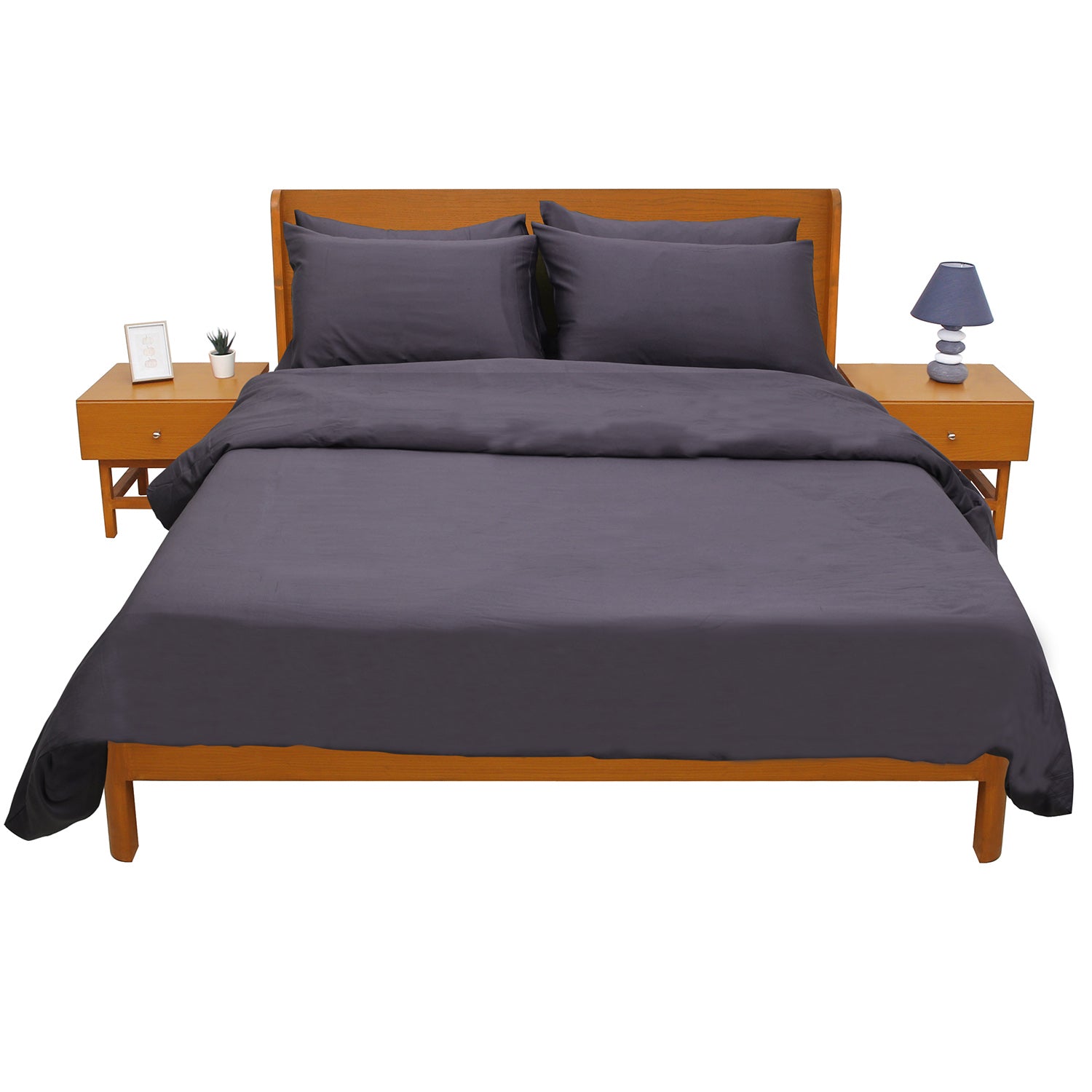 Trafalgar Grey Solid Dyed Double Bedding Set – 6 Pieces - Habitt