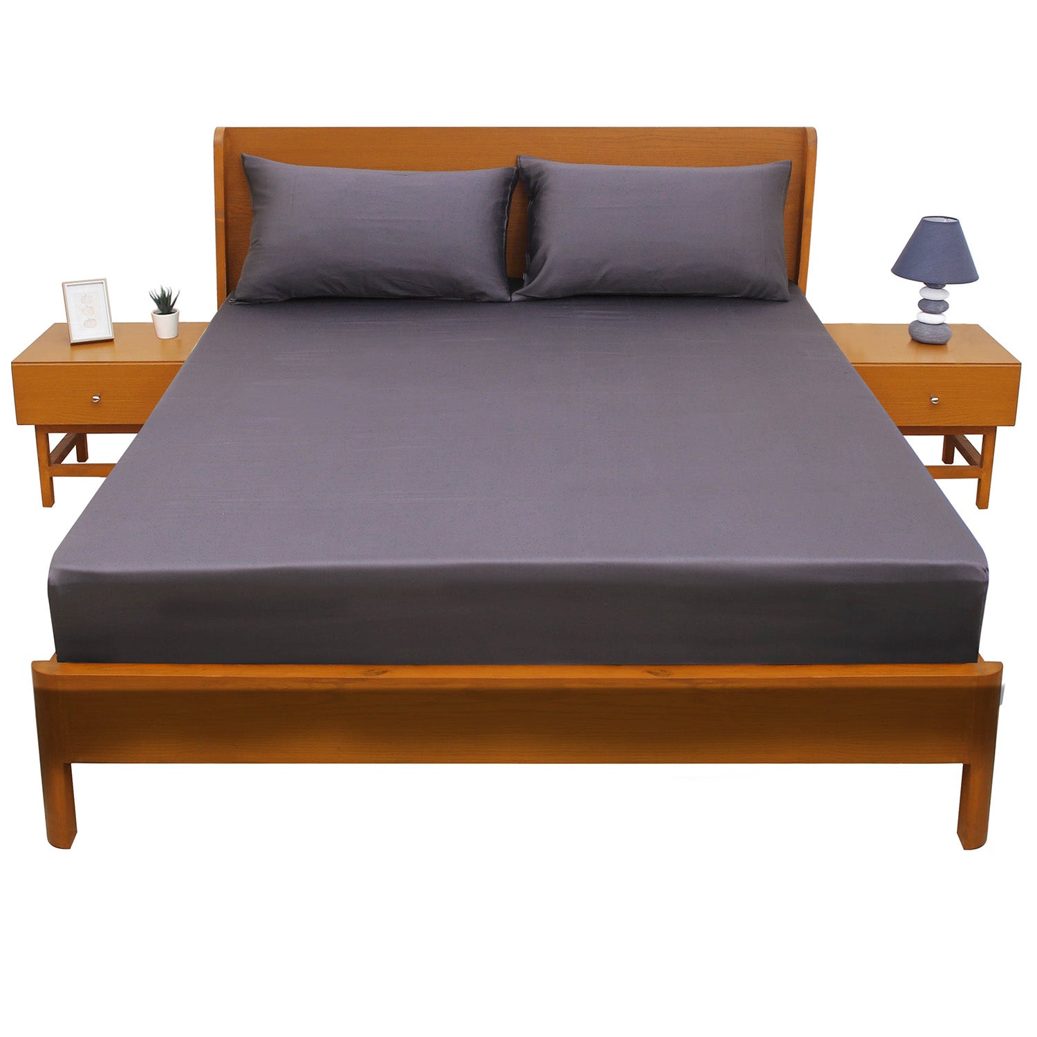 Intense Grey Dyed Double Bed Sheet 96x102 – Premium Solid Deep Grey Bedding - Habitt