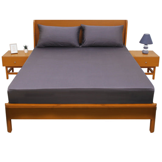 Intense Grey Dyed Double Bed Sheet 96x102 – Premium Solid Deep Grey Bedding - Habitt