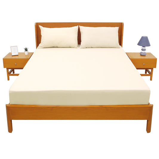 Off-White Dyed Double Bed Sheet 96x102 – Elegant Neutral Solid Bedding - Habitt