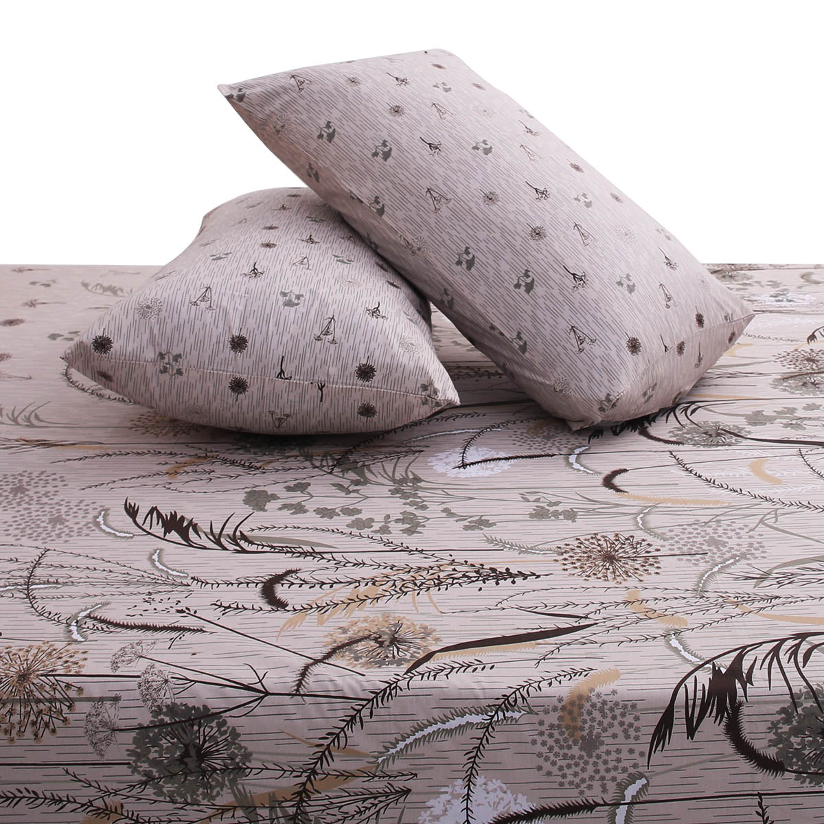 Beige Black Flowers Double Bed Sheet 92x98" - Habitt