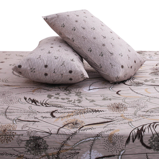 Beige Black Flowers Double Bed Sheet 92x98" - Habitt