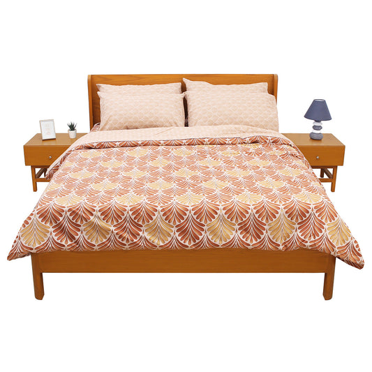 Beige Damask Double Bedding Set – 6 Piece Luxury SB Collection | Elegant Floral Jacquard Bed Linen - Habitt