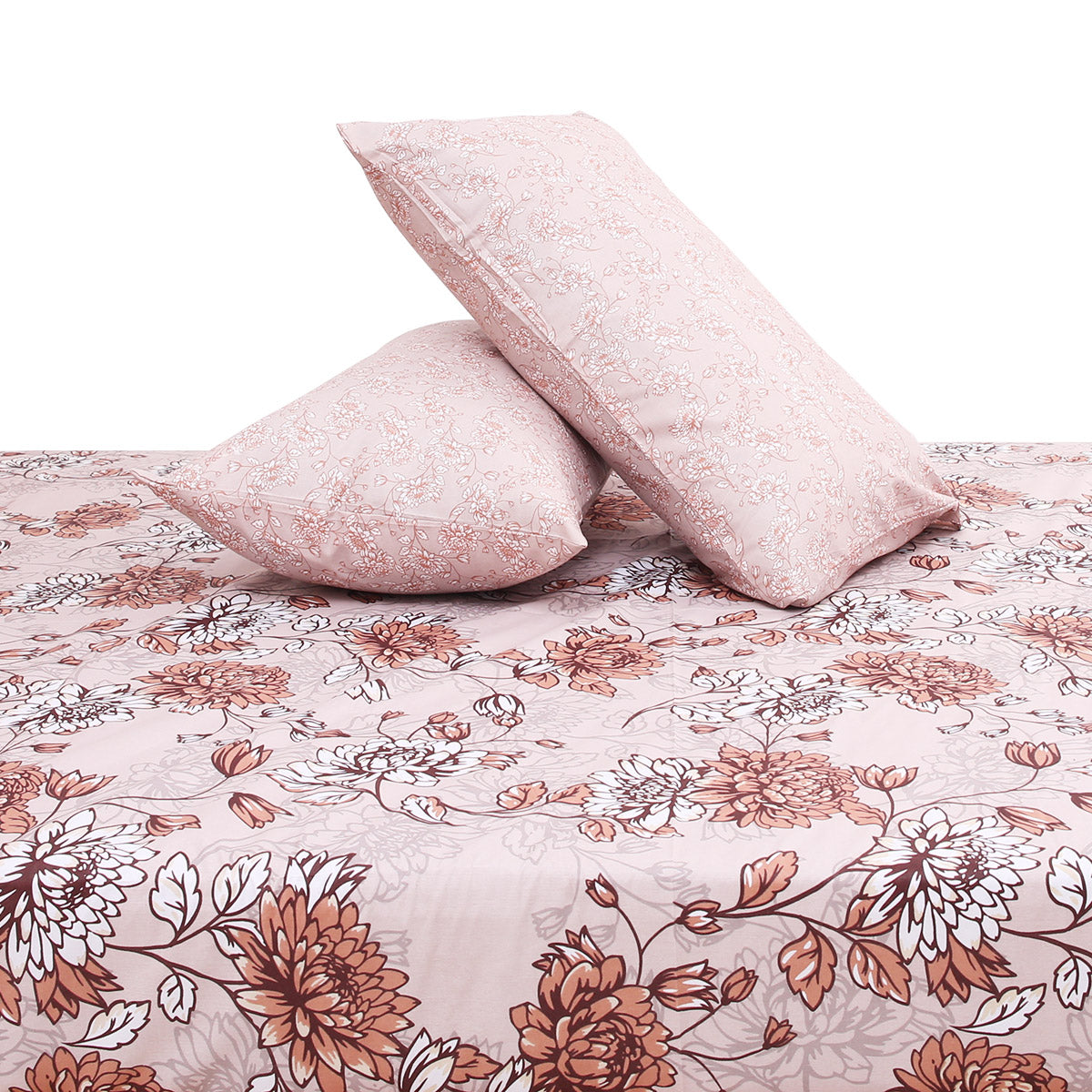 Beige Floral Double Bed Sheet – 90 x 100"