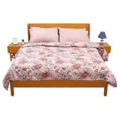 Beige Floral Double Bedding Set – 6 Piece Soft Cotton Elegant Printed Bed Linen Collection - Habitt