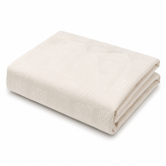 Ecru Textured Cotton Jacquard Bed Cover | Elegant Woven Neutral Bedding