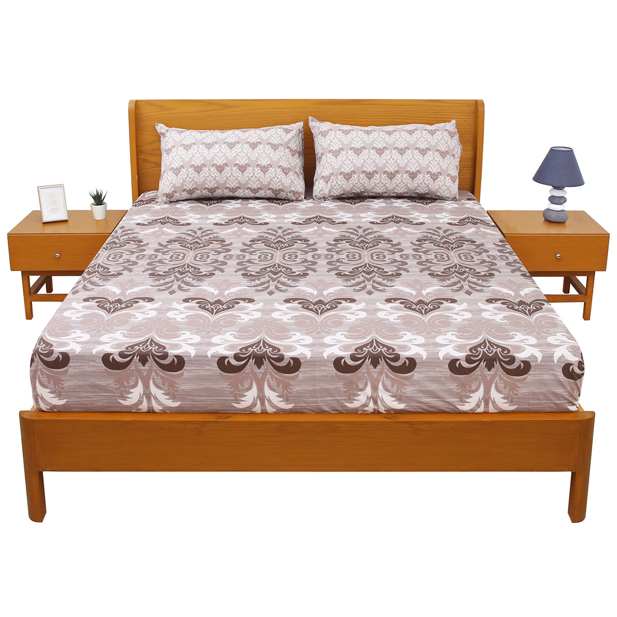 Grey Floral Print Double Bed Sheet with Pillow Covers Bedsheet 92x98 Inch - Habitt