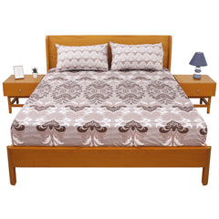 Grey Floral Print Double Bed Sheet with Pillow Covers Bedsheet 92x98 Inch - Habitt