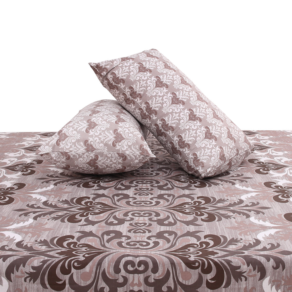 Grey Floral Print Double Bed Sheet with Pillow Covers Bedsheet 92x98 Inch - Habitt