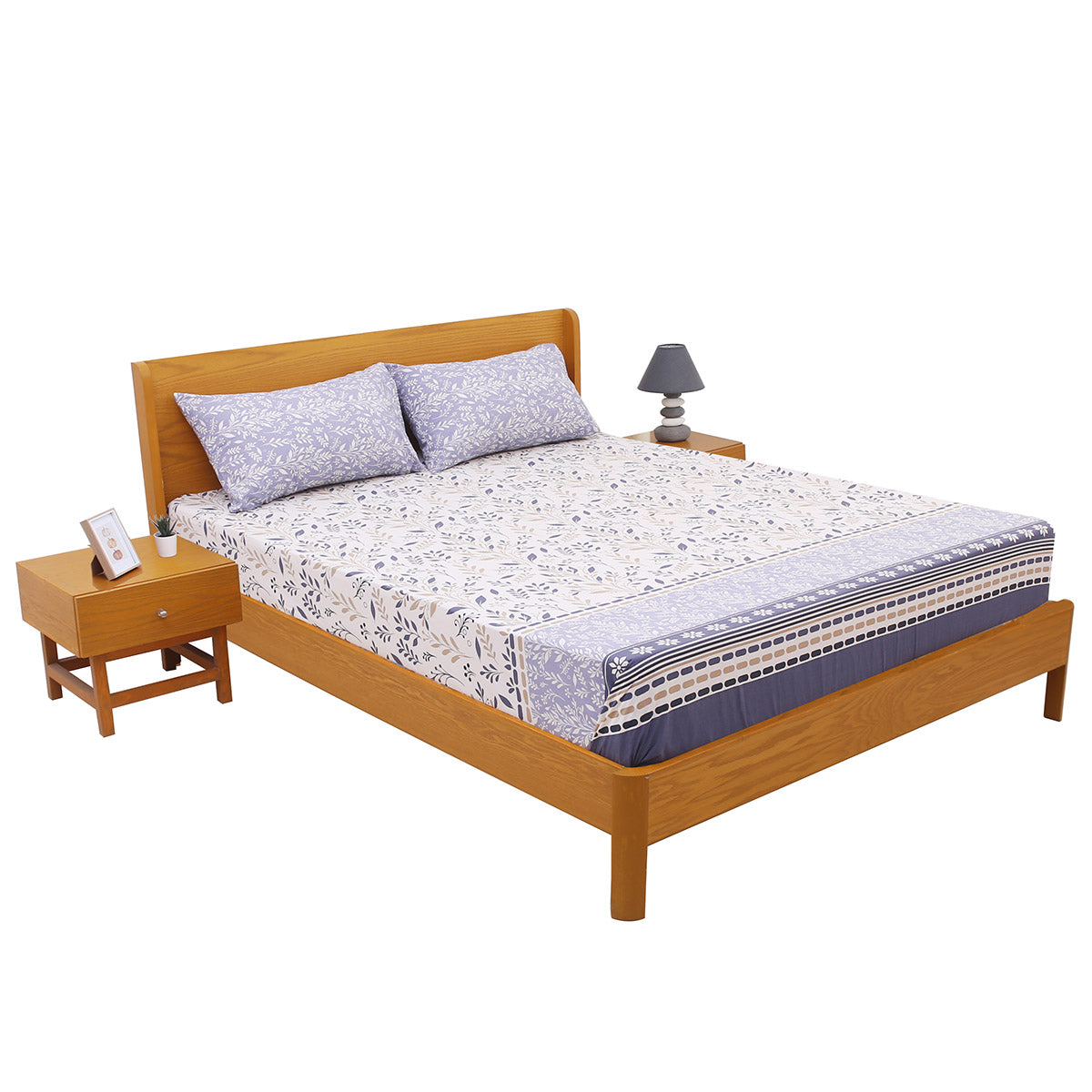 Blue Heritage Double Bed Sheet Set | Soft & Elegant Printed Bedding | 94x98 Inches - Habitt