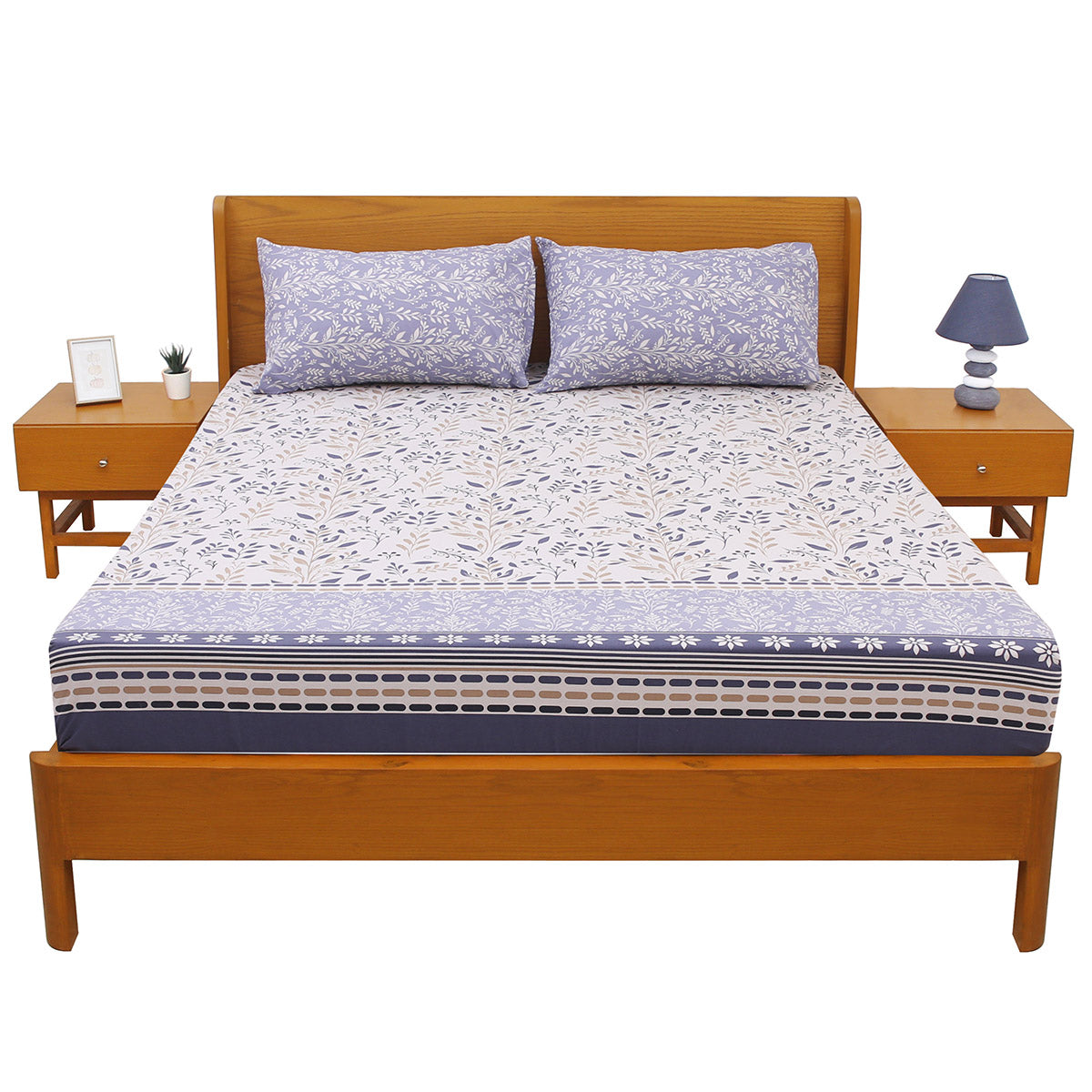Blue Heritage Double Bed Sheet Set | Soft & Elegant Printed Bedding | 94x98 Inches - Habitt