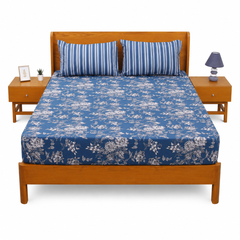 Blue Tulip Double Bed Sheet Set | Elegant Floral Printed Bedding | 94x98 Inches - Habitt