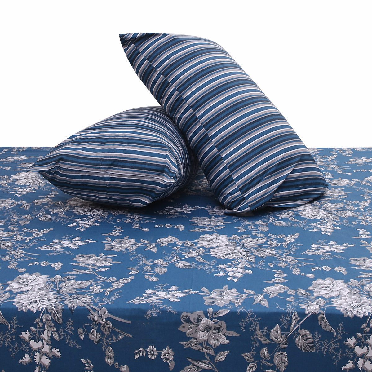 Blue Tulip Double Bed Sheet Set | Elegant Floral Printed Bedding | 94x98 Inches - Habitt