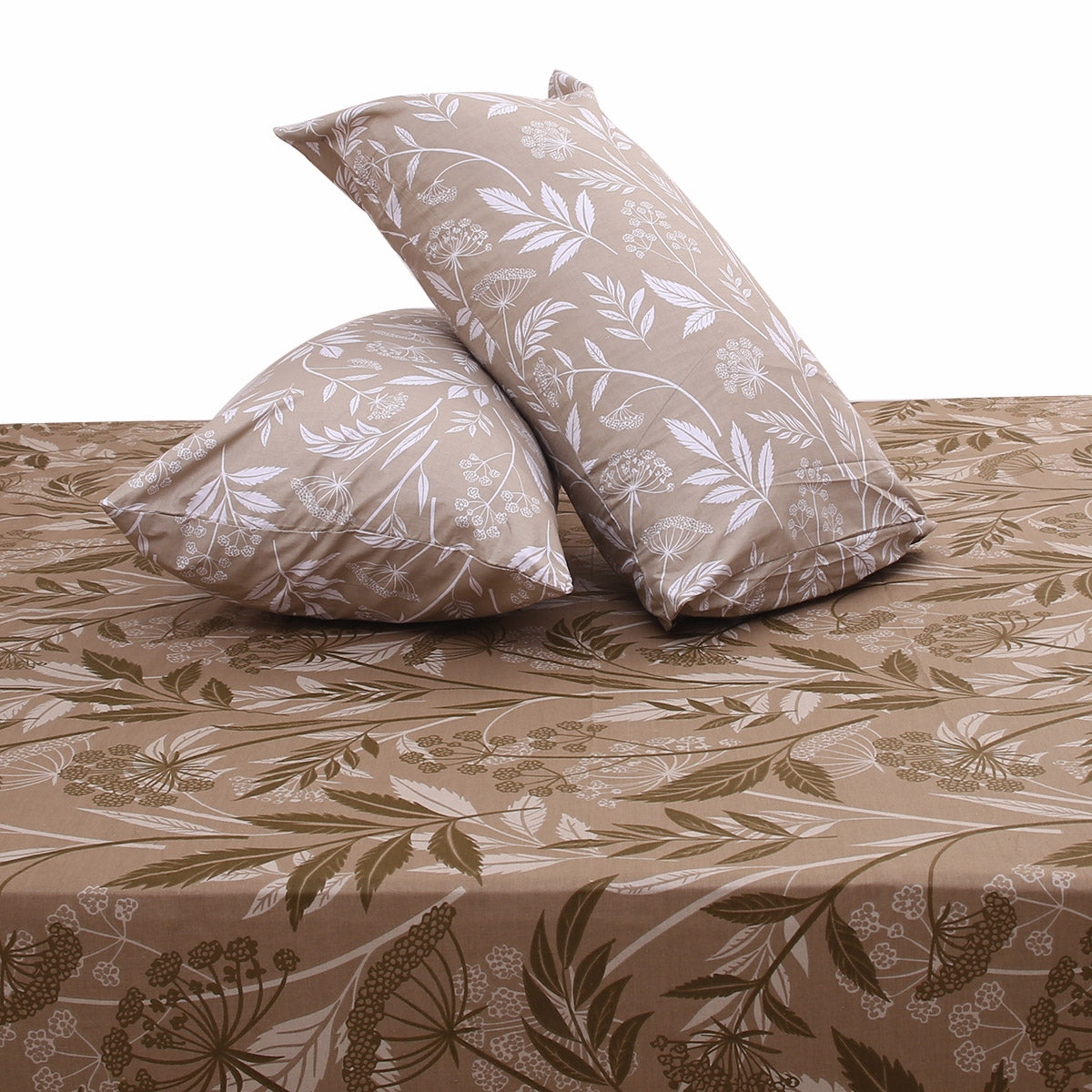 &nbsp;Brown Heritage Double Bed Sheet Set | Elegant Botanical Printed Bedding | 94x98 Inches - Habitt