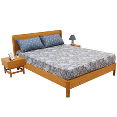 Dusty Blue Double Bed Sheet Set | Elegant Floral Printed Bedding | 94x98 Inches - Habitt