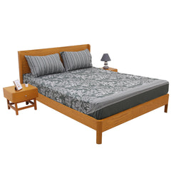 Gray Flora Double Bed Sheet Set | Elegant Floral Printed Bedding | 94x98 Inches - Habitt