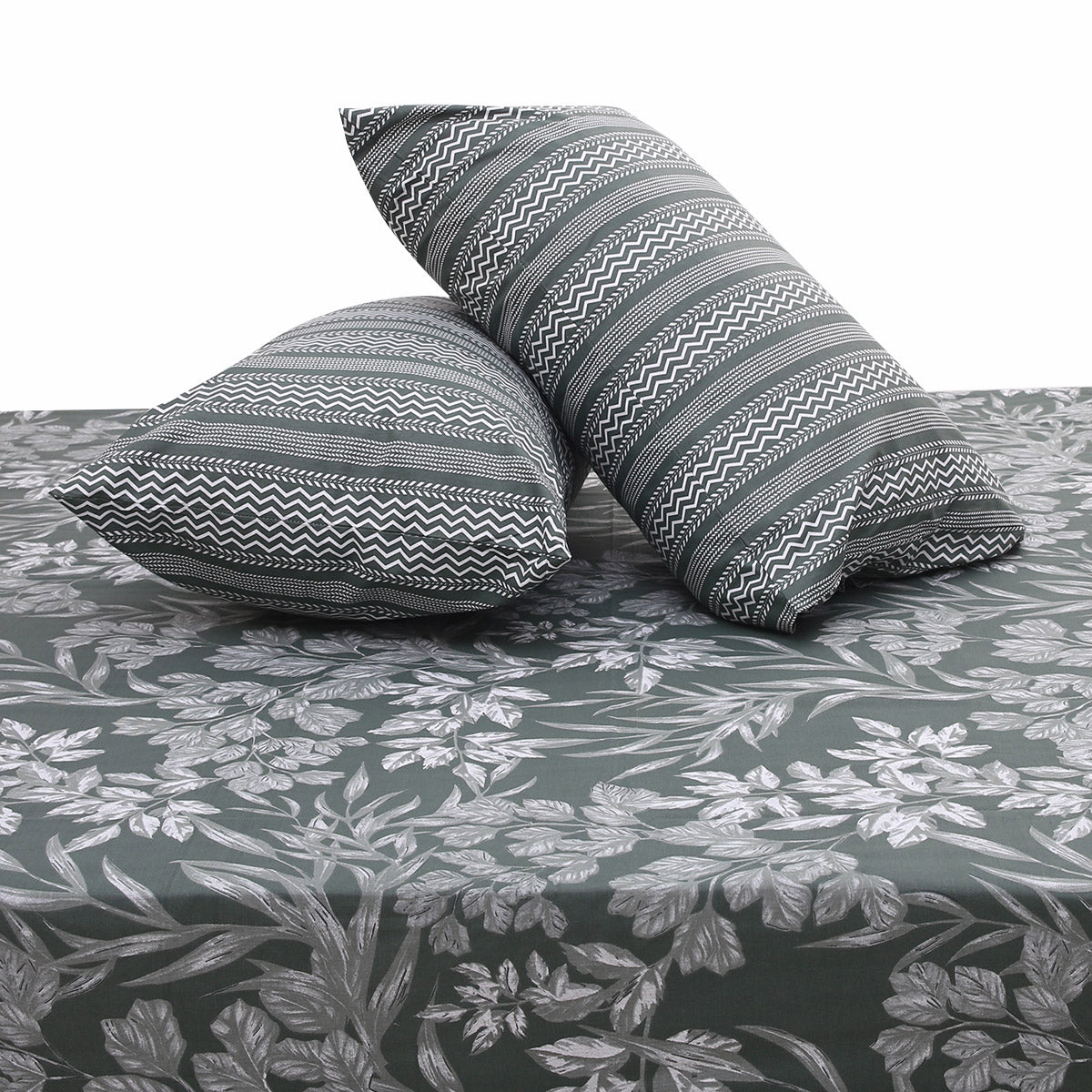 Gray Flora Double Bed Sheet Set | Elegant Floral Printed Bedding | 94x98 Inches - Habitt
