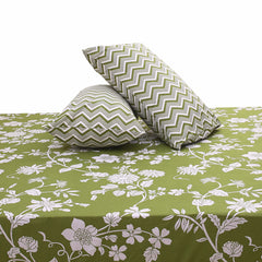 Mustard Green Double Bed Sheet Set | Elegant Floral Printed Bedding | 94x98 Inches