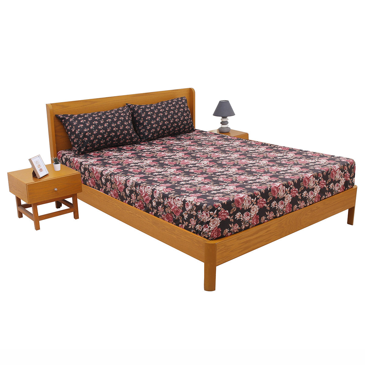 Pink Bloom Double Bed Sheet Set | Elegant Rose Floral Printed Bedding | 94x98 Inches - Habitt