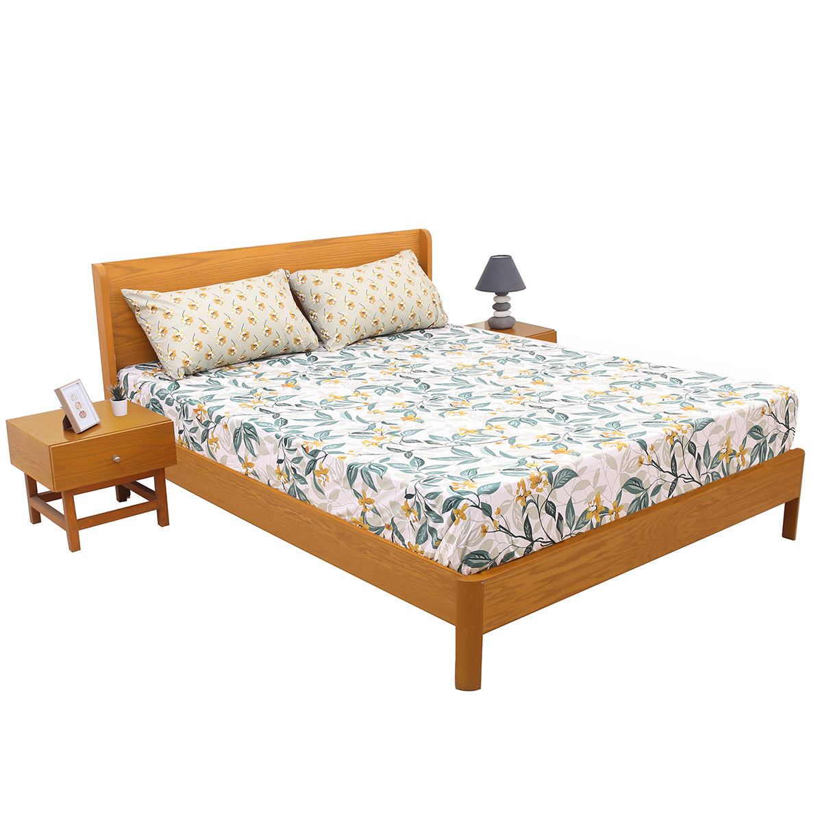 Teal Garden Double Bed Sheet 94x98" - Habitt