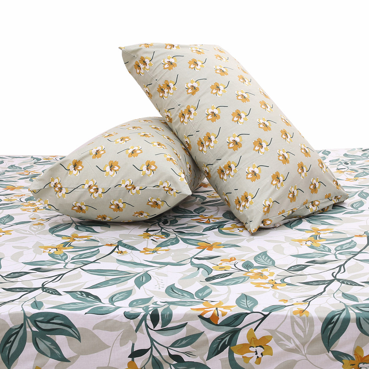 Teal Garden Double Bed Sheet 94x98" - Habitt