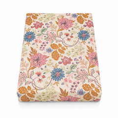 Beige Floral Double Bed Sheet 96 × 102 Inch Cotton | Pink Flower & Leaf Print Bed Sheet for Double Bed | Soft Cotton Bedsheet