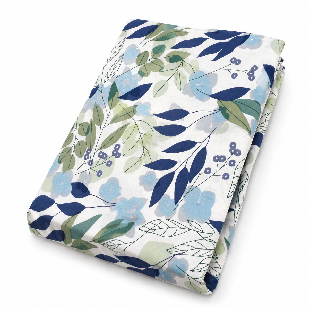 Blue Leaf Double Bed Sheet 96 × 102 Inch Cotton | Blue & Green Botanical Print Bed Sheet for Double Bed | Soft Cotton Bedsheet