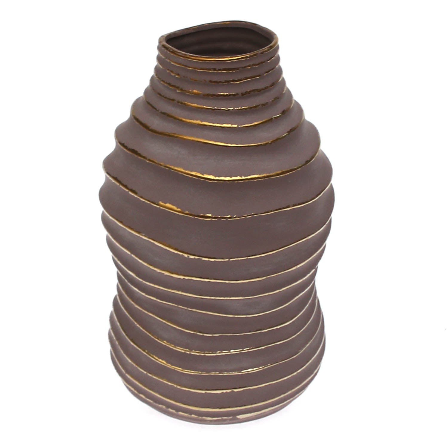 Grey & Gold Circle Vase XL – Textured Decorative Statement Piece - Habitt