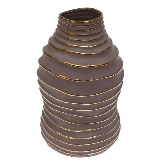 Grey & Gold Circle Vase XL – Textured Decorative Statement Piece - Habitt