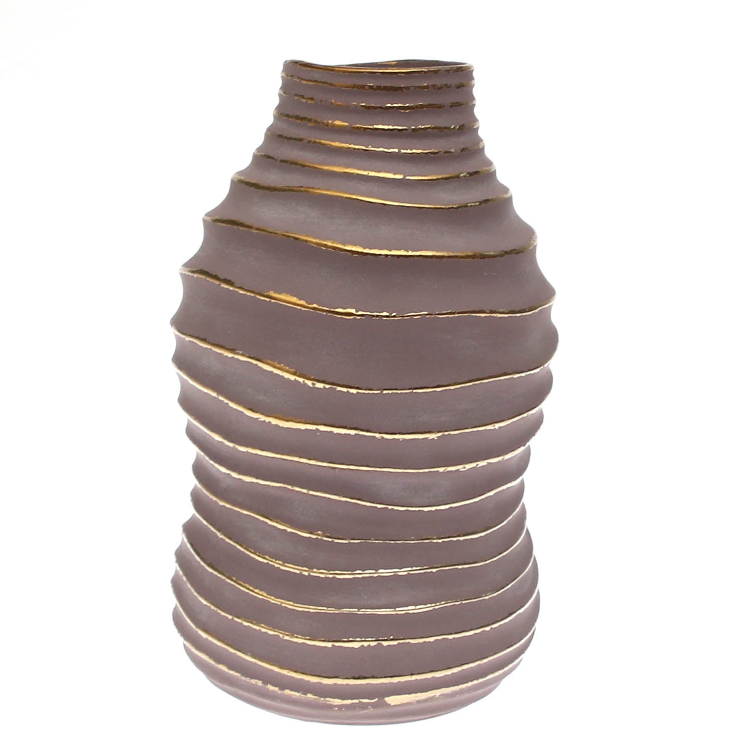 Grey & Gold Circle Vase XL – Textured Decorative Statement Piece - Habitt