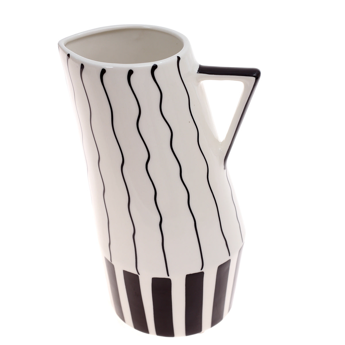Ceramic Jug Vase L Black & White 5.34X5.34X9.5Inch CH-040 - Habitt