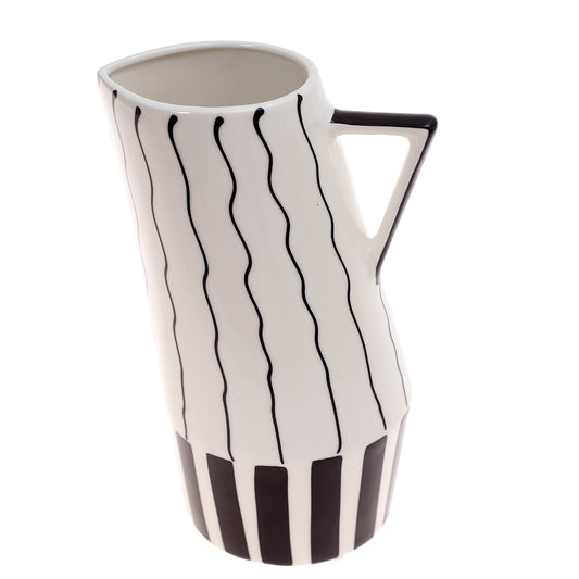 Ceramic Jug Vase L Black & White 5.34X5.34X9.5Inch CH-040 - Habitt