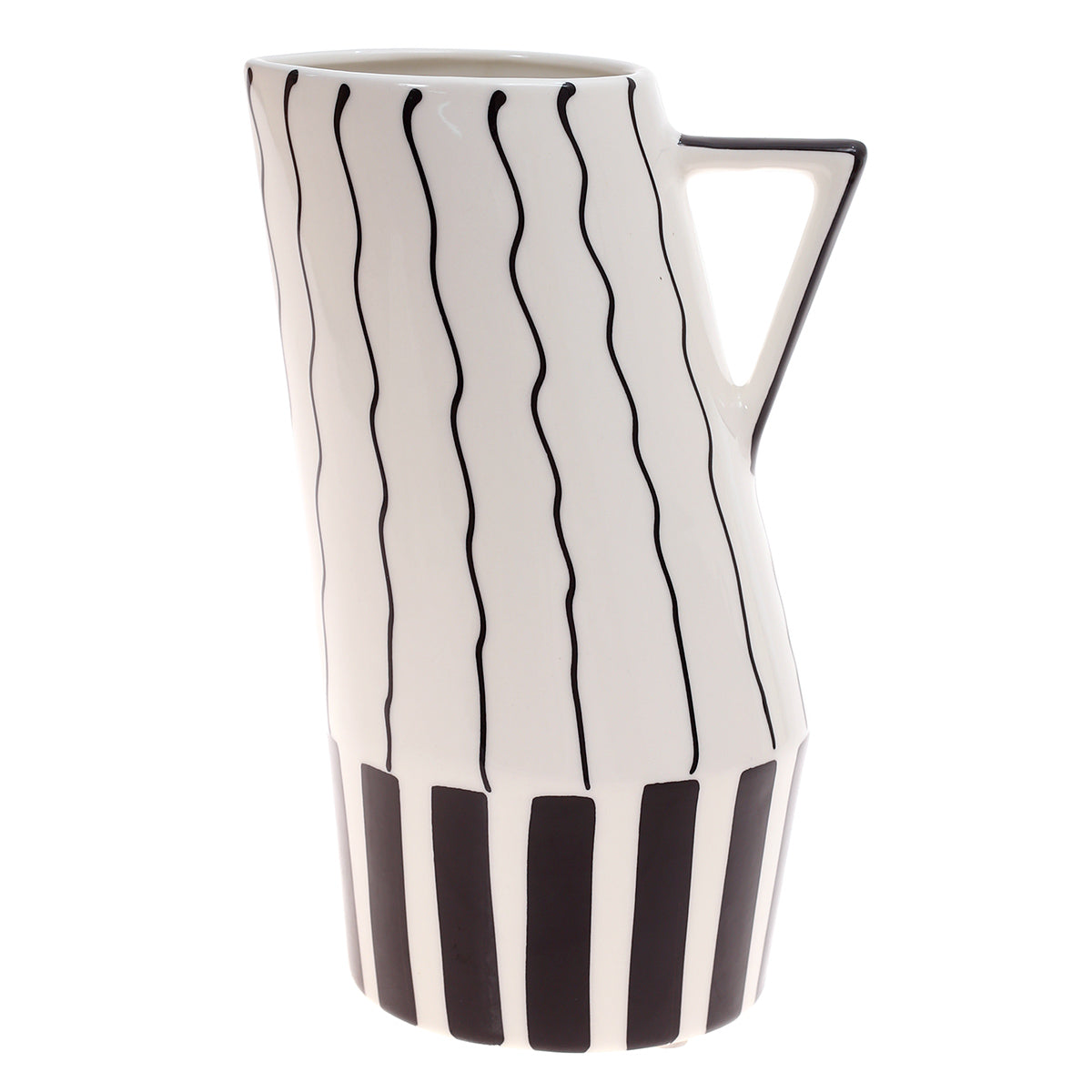 Ceramic Jug Vase L Black & White 5.34X5.34X9.5Inch CH-040 - Habitt