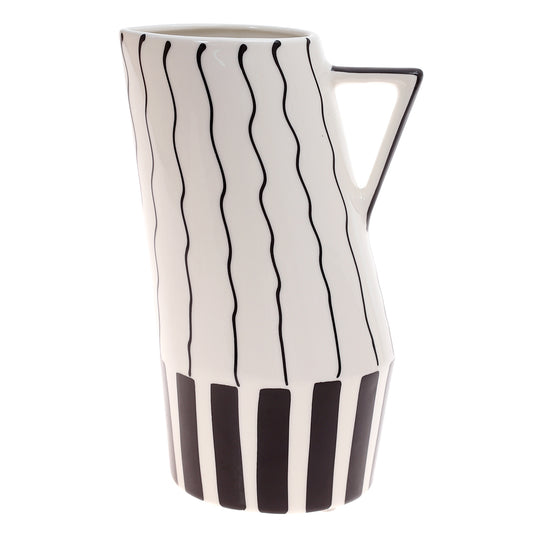 Ceramic Jug Vase L Black & White 5.34X5.34X9.5Inch CH-040 - Habitt