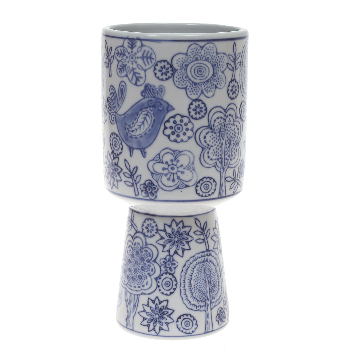 Ceramic Vase Blue & White 4.75 X 4.75 X 9.5 Inch TYX-035 - Habitt