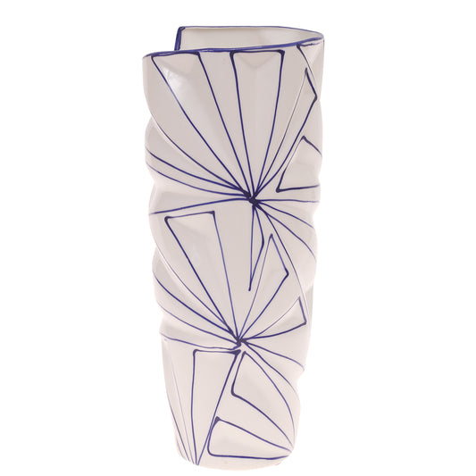 Ceramic Vase L Blue & White 6.17X6.17X14Inch CH-027 - Habitt