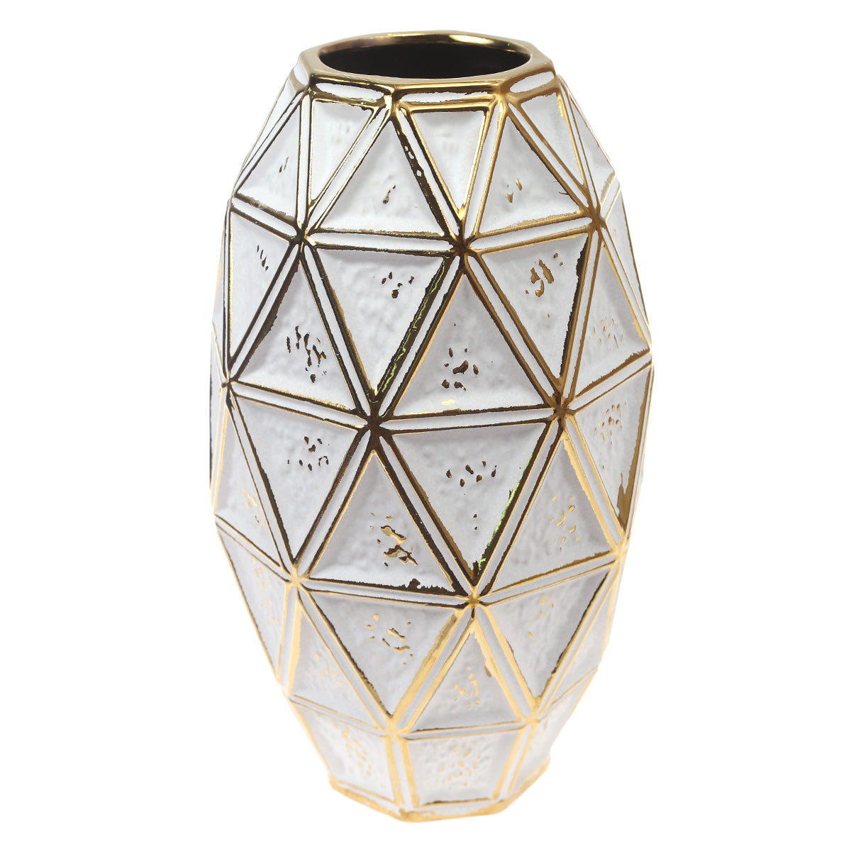 Ceramic Vase L Gold & White 7.17 X 7.17 X 12.5 Inch TYX-001 - Habitt