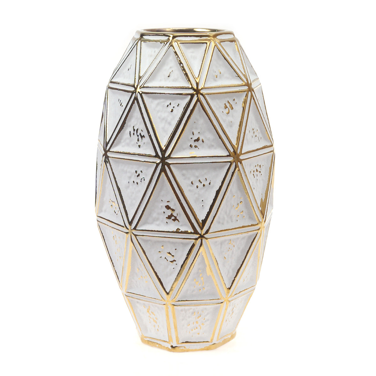 Ceramic Vase L Gold & White 7.17 X 7.17 X 12.5 Inch TYX-001 - Habitt