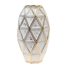 Ceramic Vase L Gold & White 7.17 X 7.17 X 12.5 Inch TYX-001 - Habitt