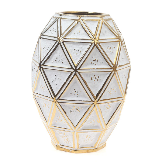 Ceramic Vase M Gold & White 7 X 7 X 9.5 Inch TYX-002 - Habitt
