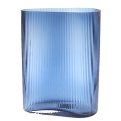 Large Blue Glass Vase – Ribbed Decorative Flower Vase for Home & Office Décor (10 x 5.25 x 14 Inch) - Habitt