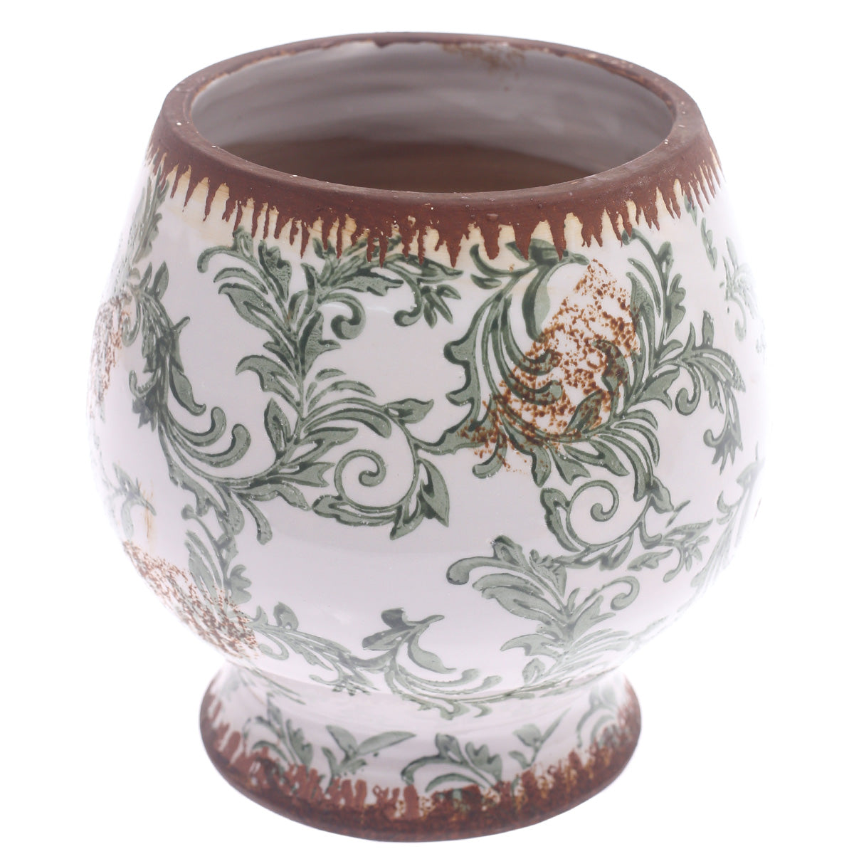 Ceramic Planter Printed White & Green 7.25 X 7.25 X 7.5 Inch TYX027 - Habitt