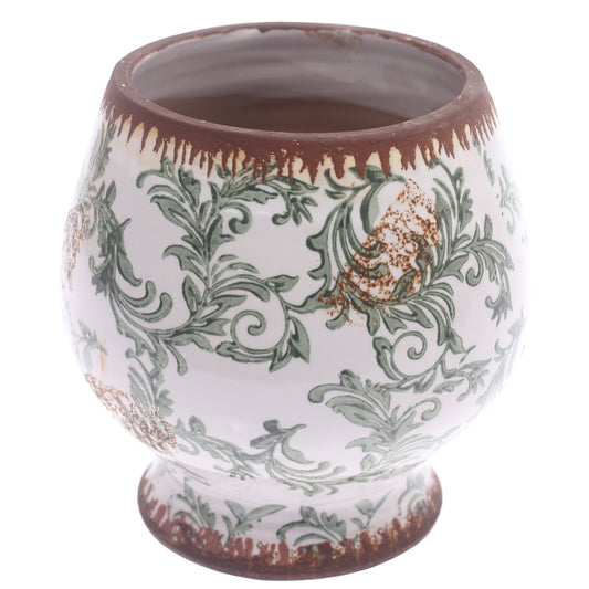 Ceramic Planter Printed White & Green 7.25 X 7.25 X 7.5 Inch TYX027 - Habitt