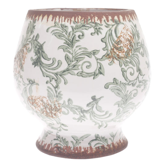 Ceramic Planter Printed White & Green 7.25 X 7.25 X 7.5 Inch TYX027 - Habitt